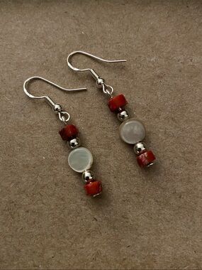 Good Vibes Only Sterling Silver Red Coral & Mother-of-Pearl Drop Earrings